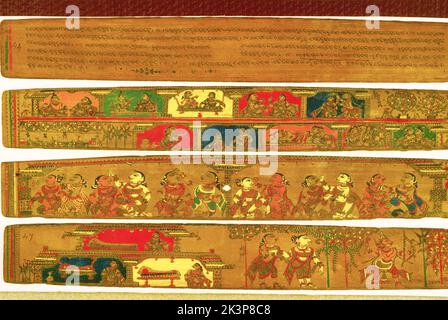 Inde: Orissa, 18th siècle, manuscrit de feuille de palmier, texte et images de livre de poème de Rasa Banque D'Images