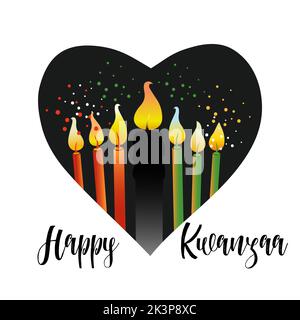 Bannière Kwanzaa. Concept de vacances ethniques afro-américaines traditionnelles avec une bougie allumée dans le coeur noir. Illustration. Banque D'Images