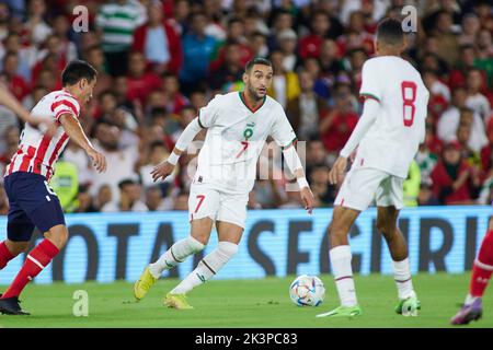 Séville, Espagne - 27 septembre 2022, Hakim Ziyech du Maroc pendant le match international de football amical entre le Paraguay et le Maroc sur 27 septembre 2022 au stade Benito Villamarin à Séville, Espagne - photo: Joaquin Corchero/DPPI/LiveMedia Banque D'Images