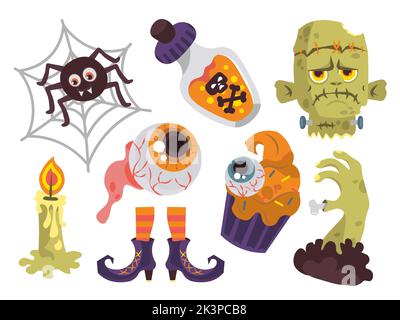 Ensemble d'autocollants de couleur plate halloween Zombie Witchers chaussures pour les yeux Illustration de Vecteur