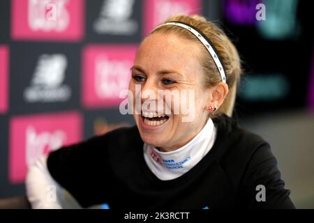 Charlotte Purdue lors d'une conférence de presse tenue à l'hôtel de Vere, devant le TCS London Marathon 2022, dimanche. Date de la photo: Mercredi 28 septembre 2022. Banque D'Images