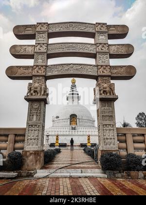 Un cliché vertical de Vishwa Shanti Stupa à Delhi, en Inde Banque D'Images