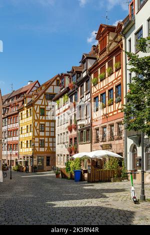 Maisons à colombages dans la vieille ville de Nuremberg, la Franconie, la Bavière, l'Allemagne, l'Europe Banque D'Images