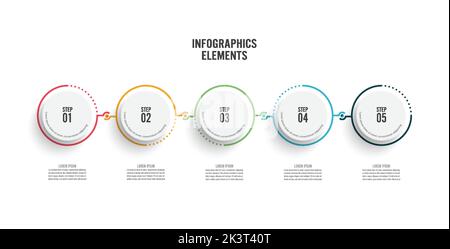 Bannière 5 étapes modèle d'infographie d'entreprise avec options d'augmentation. Modèle pour présentation, graphique, graphique. Illustration vectorielle. Illustration de Vecteur