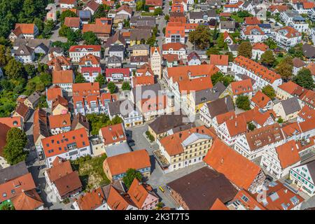 Vue aérienne sur la belle petite ville appelée Weißenhorn en Bavière Banque D'Images