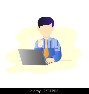 Travailler dans Office Professionnel travail en costume taper devant l'ordinateur PC ou de bureau caractère Flat Design style dessin dessin dessin Illustration Banque D'Images