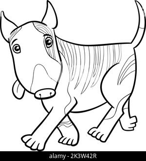 Dessin animé noir et blanc de la page de coloriage de personnage animal de chien de race Bulterrier Illustration de Vecteur