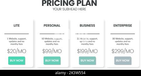 Modèle de tableau de plan d'abonnement moderne et créatif avec un style d'icône de ligne minimal. Éléments de conception de l'interface UI UX. Élément de conception graphique avec Illustration de Vecteur