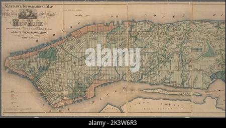 Carte sanitaire et topographique de la ville et de l'île de New York ; préparé pour le Conseil de l'hygine et de la santé publique de l'Association des citoyens sous la direction d'Egbert L. Viele, ingénieur topographique 1865. Cartographie. Cartes. Lionel Pincus et Princess Firyal Map Division Banque D'Images