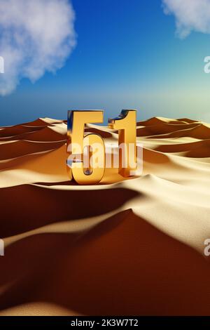 Célébration de la Journée nationale 51 des Émirats Arabes Unis - Golden 51 dans le sable du désert - Illustration de 3D Banque D'Images
