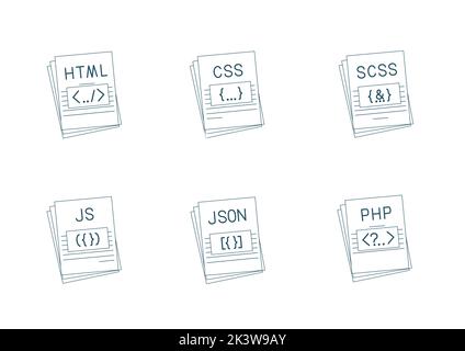 programmation de l'ensemble d'icônes d'extension de fichier Illustration de Vecteur