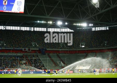 Düsseldorf, Allemagne. 27th septembre 2022. Vue générale football/Soccer : arroseurs activés pendant le match amical de la FIFA 'Kirin Challenge Cup 2022' entre le Japon 0-0 Equateur à la Dusseldorf-Arena à Düsseldorf, Allemagne . Crédit: Mutsu Kawamori/AFLO/Alay Live News Banque D'Images