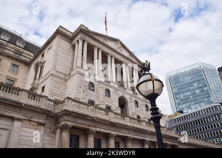 Londres, Royaume-Uni. 28th septembre 2022. Vue extérieure de la Banque d'Angleterre dans la ville de Londres. Banque D'Images