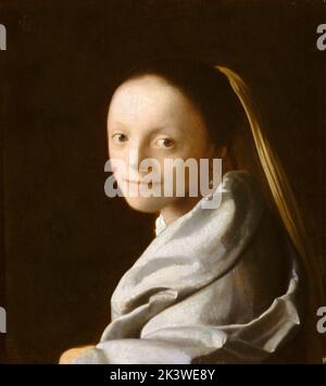 Etude d'une jeune femme. Titre alternatif : Portrait d'une jeune femme. Artiste: Johannes Vermeer Banque D'Images