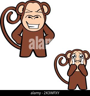 illustration de l'ensemble d'expressions de dessin animé de singe debout en pleurs dans vecteur Illustration de Vecteur