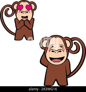 illustration de l'ensemble d'expressions de dessin animé de singe debout inlove en vecteur Illustration de Vecteur