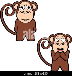 illustration du pack d'expressions de dessin animé de singe debout triste dans vecteur Illustration de Vecteur