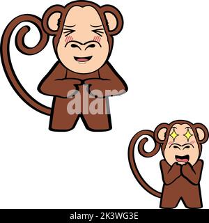 illustration du pack d'expressions de dessin animé de singe debout en forme de vecteur Illustration de Vecteur