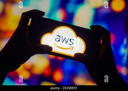 Brésil. 28th septembre 2022. Dans cette illustration, le logo Amazon Web Services (AWS) s'affiche sur un smartphone. (Credit image: © Rafael Henrique/SOPA Images via ZUMA Press Wire) Banque D'Images