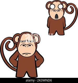 illustration du pack d'expressions de dessin animé de singe debout surprise en vecteur Illustration de Vecteur