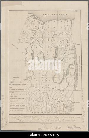 Une carte des terres de Genesee dans le comté de l'Ontario et l'État de New York: Selon un relevé précis qui a été fait de la même, 1790 Histoire documentaire de l'État de New York Weed, Parsons & Co. Cartographie. Cartes, télécopies. 1849 - 1849. Lionel Pincus et Princess Firyal Map Division. Région de Genesee (N.Y.), région de Finger Lakes (N.Y.), comté d'Ontario (N.Y.), New York (État) Banque D'Images