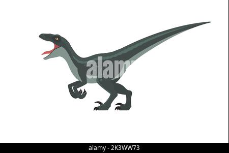 Velociraptor grognant. Illustration vectorielle d'un dinosaure en velociraptor isolé sur un fond blanc. Conception plate, vue latérale. Illustration de Vecteur