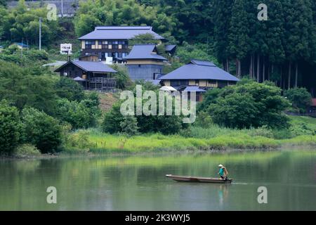 Mugenkyo traversée de la rivière Tadami Fukushima Japon Banque D'Images
