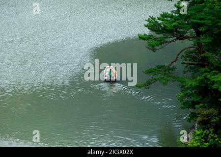Mugenkyo traversée de la rivière Tadami Fukushima Japon Banque D'Images