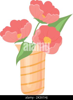Bouquet de coquelicots rouges. Fleurs en vase céramique icône de dessin animé isolée sur fond blanc Illustration de Vecteur