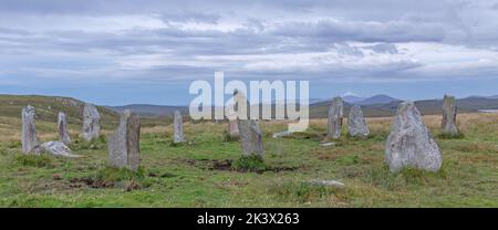 Callanish III Stone Circle, Super Wide Screen, Lewis, Isle of Lewis, Hebrides, Outer Hebrides, Îles de l'Ouest, Écosse, Royaume-Uni, Grande-Bretagne Banque D'Images