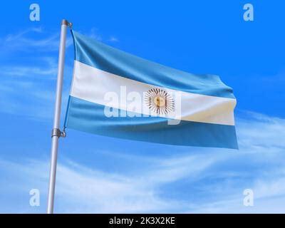 Beau drapeau argentin agitant dans le vent avec fond de ciel - 3D illustration - 3D rendu Banque D'Images
