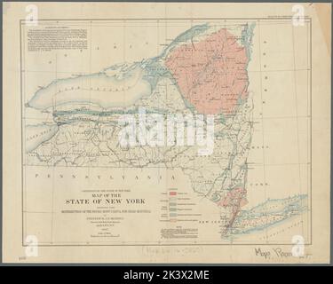 Carte de l'État de New York: Montrant la répartition des roches les plus utiles pour le matériel routier Cartographie. Cartes, cartes géologiques. 1897. Lionel Pincus et Princess Firyal Map Division. Géologie, stratigraphique, géologie , New York (Etat), matériaux routiers , New York (État), géologie, matériaux routiers, New York (État) Banque D'Images