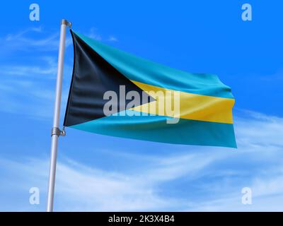 Beau drapeau des Bahamas agitant dans le vent avec fond de ciel - 3D illustration - 3D rendu Banque D'Images