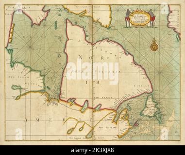 Une carte nouvelle et correcte de la partie nord de l'Amérique, des TERRES NOUVELLES TROUVÉES jusqu'À HUDSONS BAY 1702 - 1707. Cartographie. Cartes, cartes marines. Lionel Pincus et Princess Firyal Map Division. Baie d'Hudson Banque D'Images