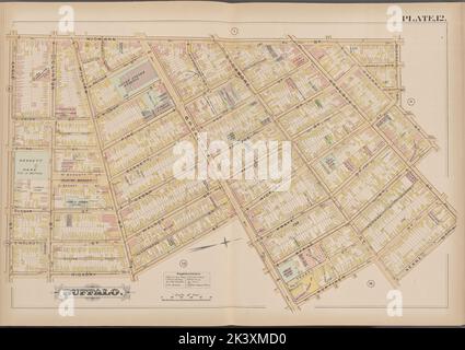 Buffalo, Double page plaque no 12 carte délimitée par Michigan St., Keane St., Hickory St., Eagle St. Atlas, cartes. 1891. Lionel Pincus et Princess Firyal Map Division. Immobilier , New York (État) , zBuffalo Banque D'Images