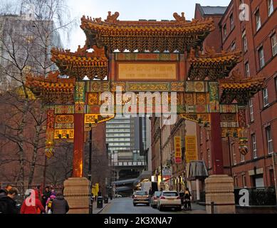 Chemin d'accès dans Chinatown Manchester, Faulkner Street, terminé 1987 - 46 Faulkner St, Manchester, Angleterre, Royaume-Uni, M1 4FH Banque D'Images