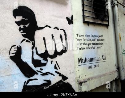 Muhammad Ali, stencil à Manchester Chinatown, Angleterre, Royaume-Uni, M1 Banque D'Images