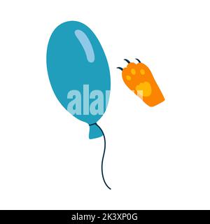 Illustration vectorielle amusante de la patte de chat avec ballon bleu dans un style puéril plat de dessin animé pour enfants design, carte, textile Illustration de Vecteur