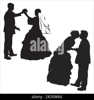 Ensemble vectoriel de silhouettes de couple nouvellement marié Illustration isolée sur fond blanc Illustration de Vecteur
