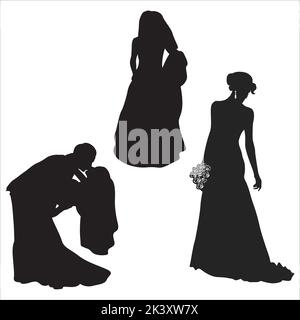 Ensemble vectoriel de silhouettes de couple nouvellement marié Illustration isolée sur fond blanc Illustration de Vecteur