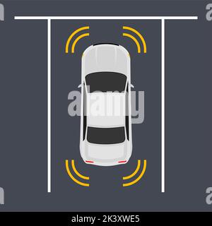 Vue autonome du capteur de voiture intelligent de stationnement. Sécurité de conduite de l'aide au stationnement automobile Illustration de Vecteur