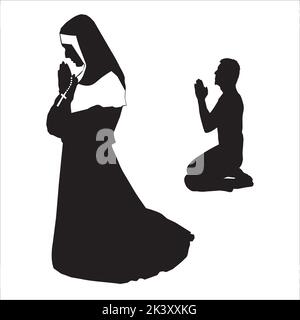Scénario ensemble de personnes de prière Silhouettes Illustration isolé sur fond blanc Illustration de Vecteur