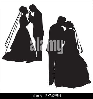 Ensemble vectoriel de silhouettes de couple nouvellement marié Illustration isolée sur fond blanc Illustration de Vecteur
