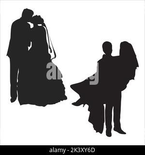 Ensemble vectoriel de silhouettes de couple nouvellement marié Illustration isolée sur fond blanc Illustration de Vecteur