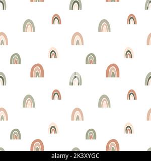 Motif sans couture avec arcs-en-ciel bohémien aux tons terre. Illustration puérile calme sur fond blanc pour le textile, la carte, le desselage du produit, l'arrière-plan, l'emballage Illustration de Vecteur