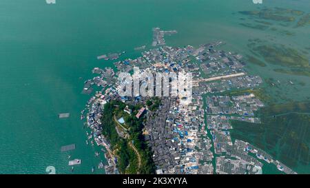 NINGDE, CHIAN - 24 SEPTEMBRE 2022 - vue aérienne de l'île de Zhujiang, un ancien village de Xiapu, dans la ville de Ningde, province de Fujian, Chine, 24 sept. 202 Banque D'Images