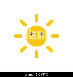 Illustration vectorielle mignonne d'un soleil souriant. Soleil kawaii jaune, sur fond blanc. Illustration de Vecteur
