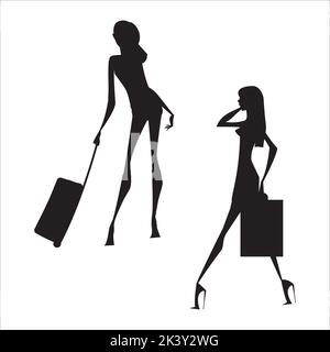 Scénario ensemble de voyageurs Silhouettes Illustration isolé sur fond blanc Illustration de Vecteur