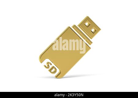 Icône Golden 3D USB Card Reader isolée sur fond blanc - rendu 3D Banque D'Images