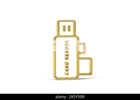 Icône Golden 3D USB Card Reader isolée sur fond blanc - rendu 3D Banque D'Images